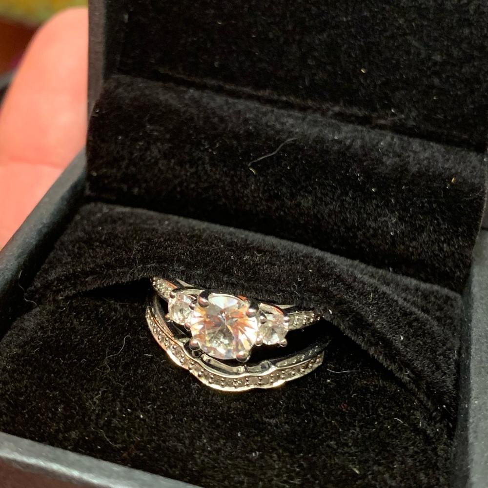 Lab Created White Sapphire and 1/7 CT Diamond 10k White Gold Bridal Set